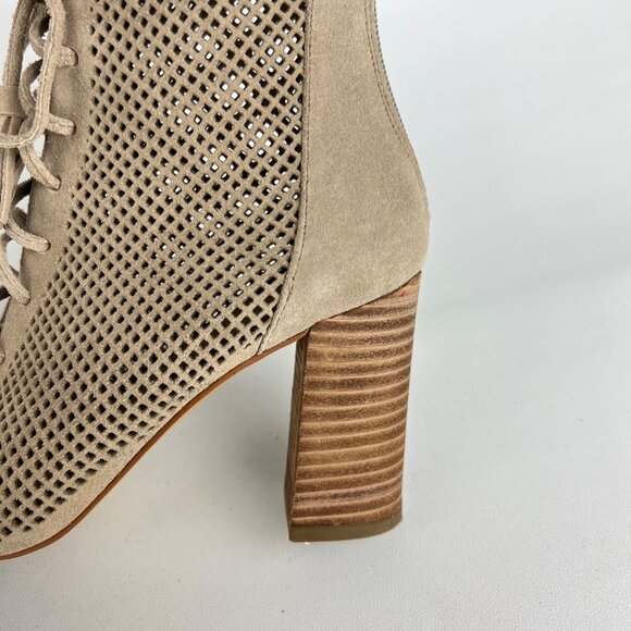Marc Fisher Womens Shaini Perforated Lace Up Peep Toe Booties Taupe Suede size 8 - Picture 11 of 16